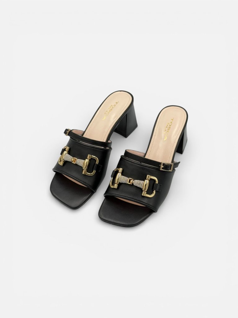 Saboti Dama Tosca Blu din Piele Naturala cu Detaliu Auriu - Negru